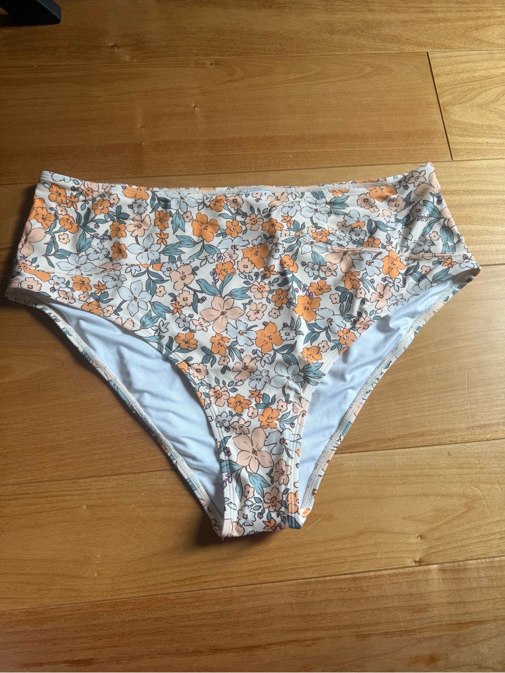 Women’s High-Waist Floral Bikini Bottoms - Orange & Light Blue